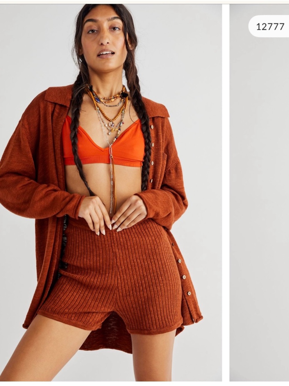 Free People Zuma knit shorts set matching set rust size medium